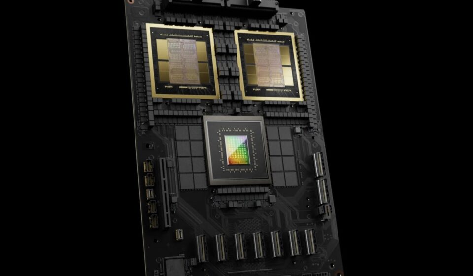 NVIDIA Grace Blackwell compute board coordinating component flows across GPUs, CPUs, and HBM memory packages forms the foundation of NVIDIA's cuOpt and Palantir Foundry supply chain allocation system.
