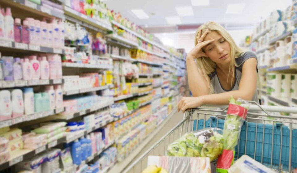 frustrated shopper at grocery store